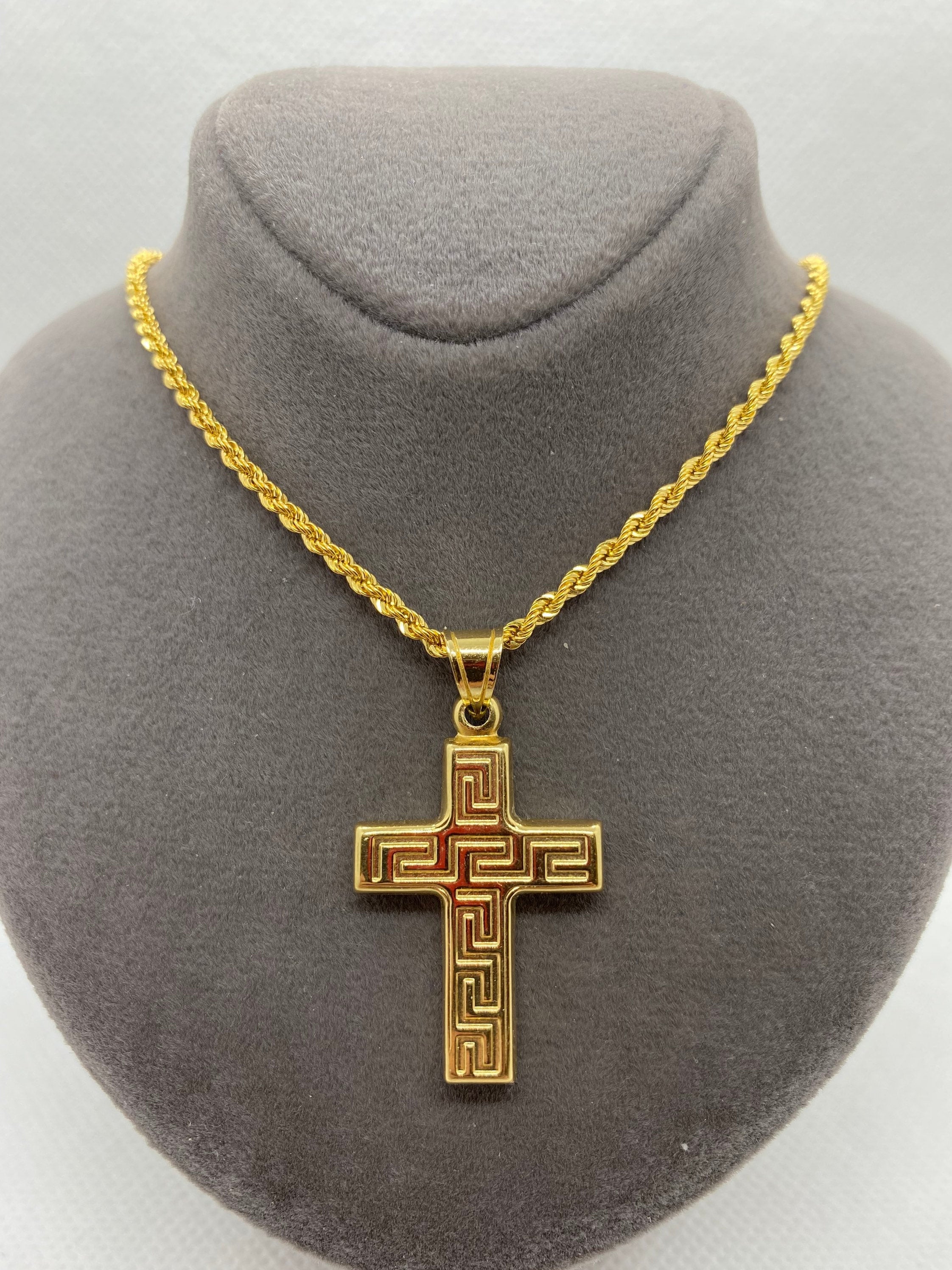 18K Solid Gold Cross Necklace 22 Inches Etsy