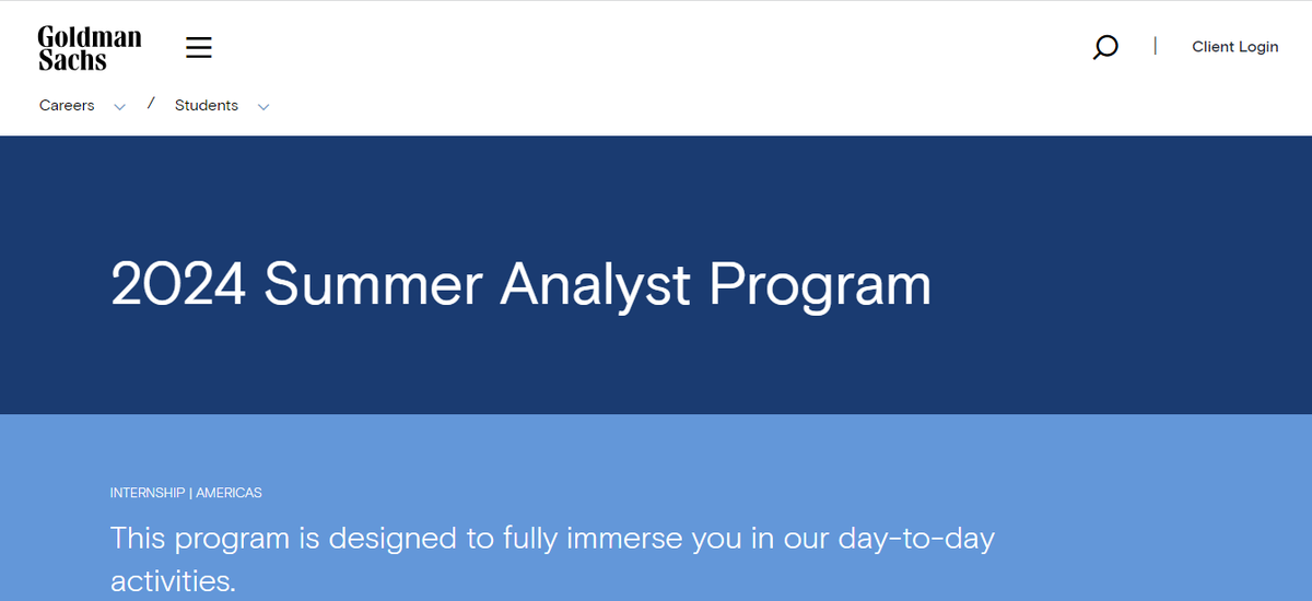 2024 Goldman Sachs Summer Analyst Summer Associate Internship Program