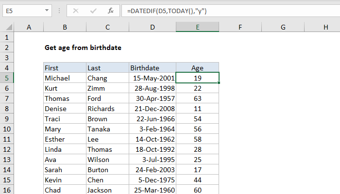 6 Ways To Determine Age In Excel Today Media Rpgsite