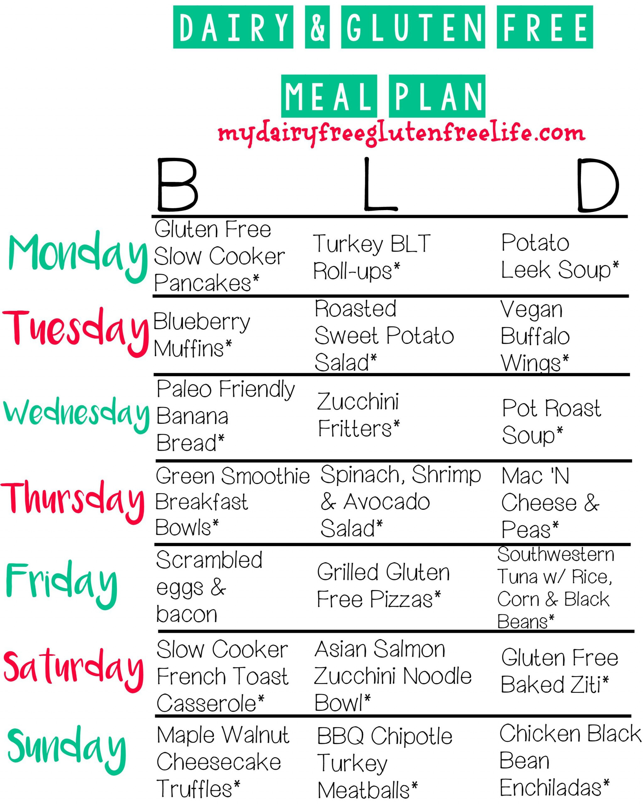 7 Day Dairy Free Gluten Free Meal Plan Beauty Bites