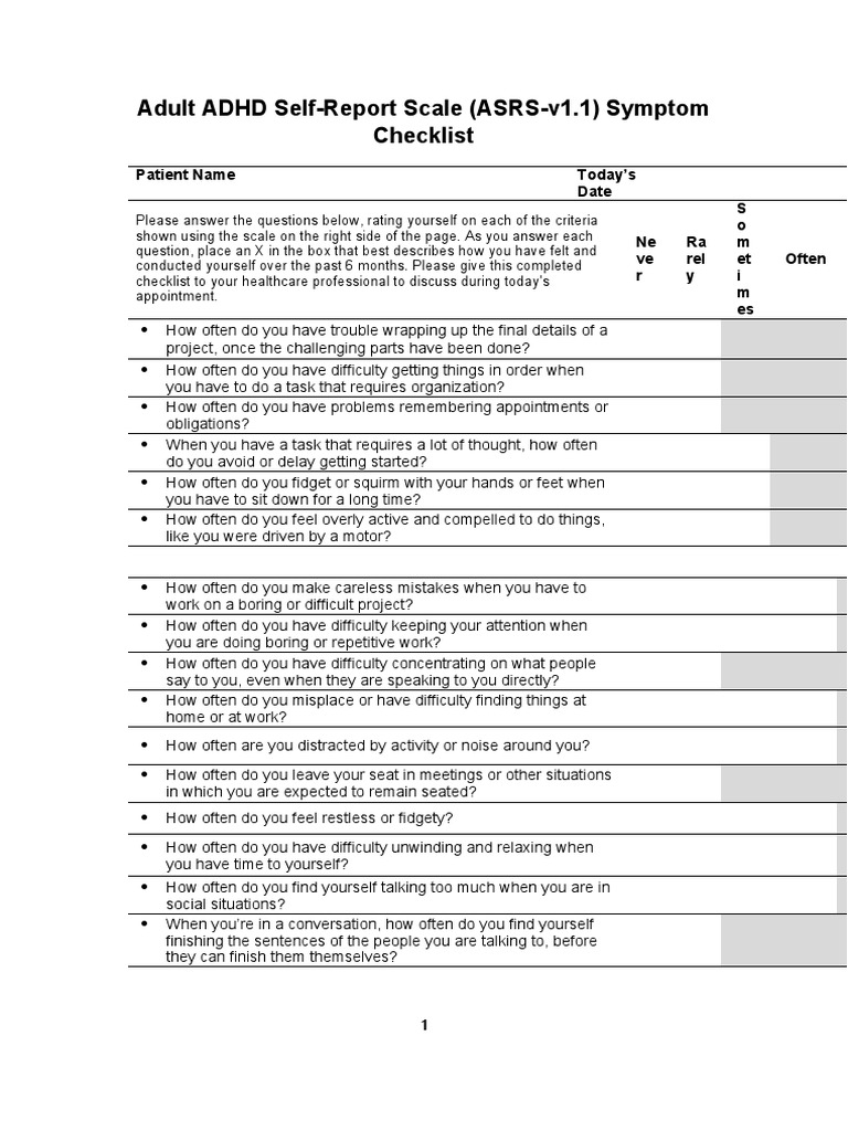 Adult Adhd Self Report Scale Asrs Novopsych