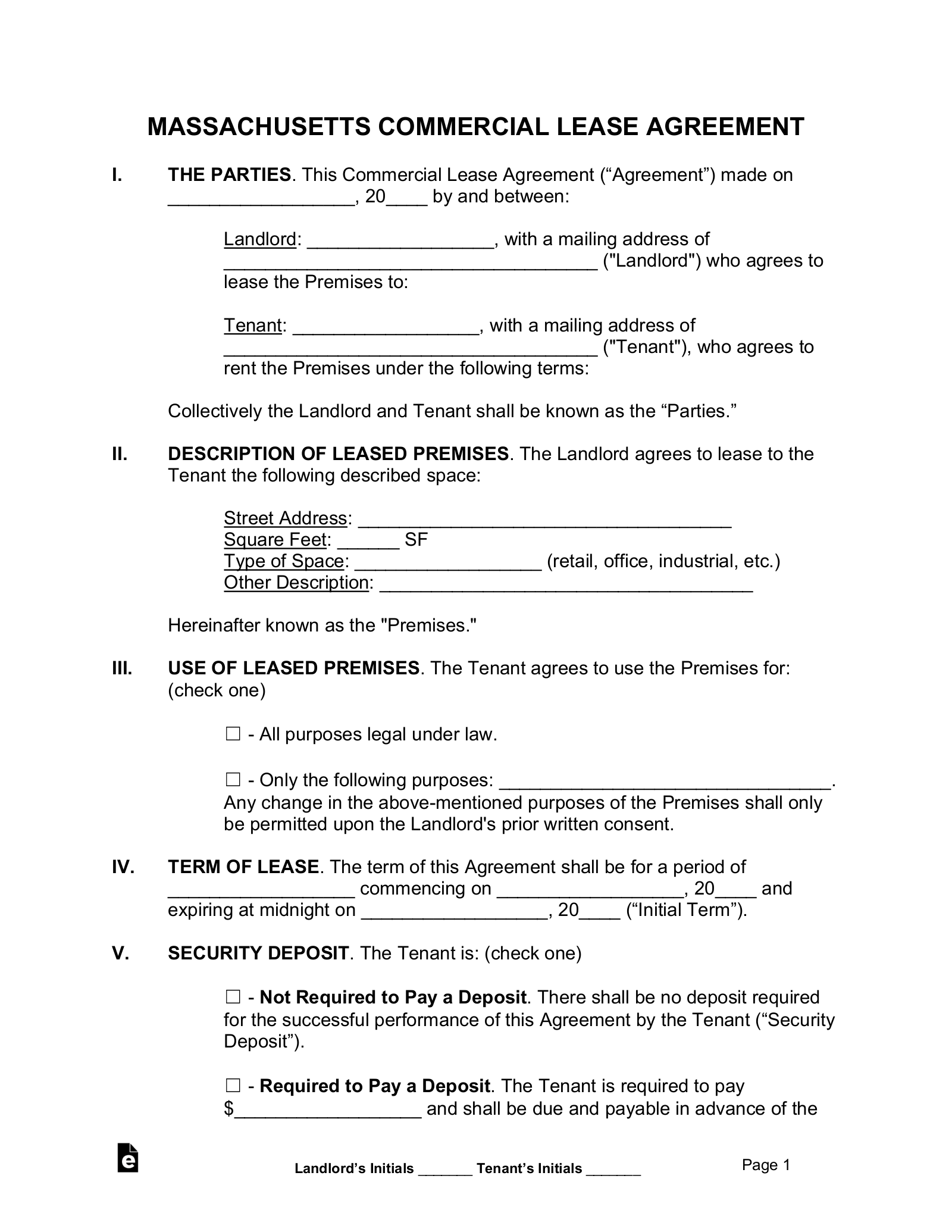 Agreement Of Lease Template Commercial Turnover At The End Of The