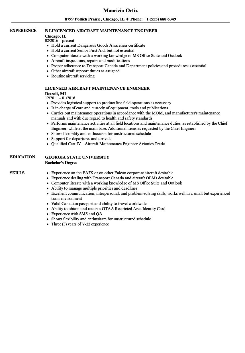 Aircraft Maintenance Resume Samples Velvet Jobs