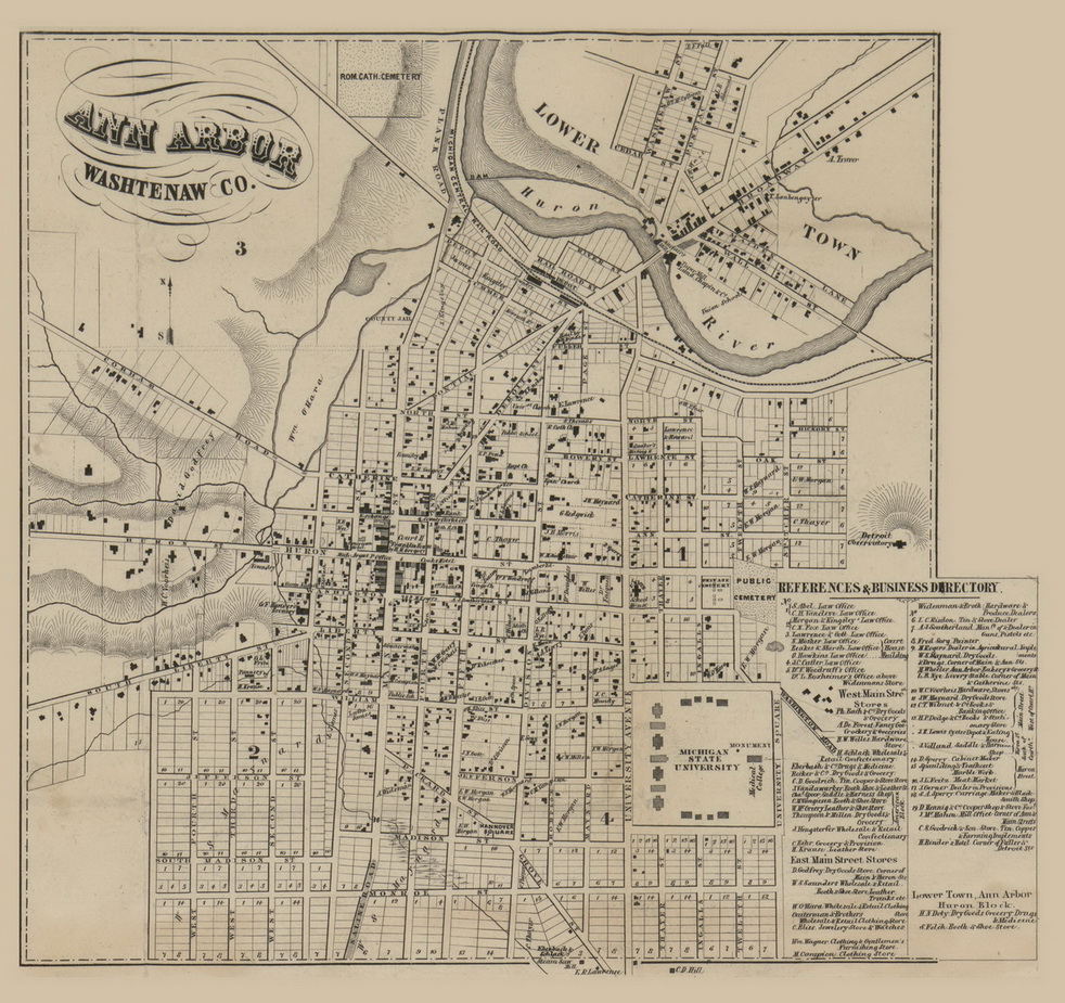 Ann Arbor Village Ann Arbor Michigan 1856 Old Town Map Custom Print