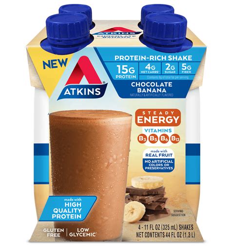 Atkins Gluten Free Protein Rich Shake Chocolate Banana Keto Friendly