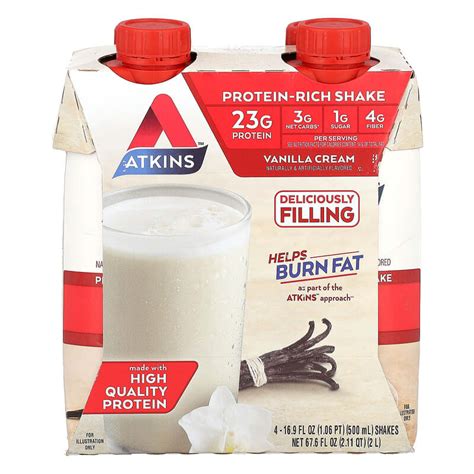 Atkins Protein Rich Shake Vanilla Cream 4 Shakes 16 9 Fl Oz 500 Ml