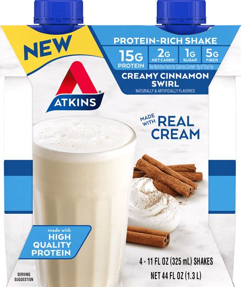 Atkins Protein Shake Low Glycemic High Protein Creamy Cinnamon Swirl