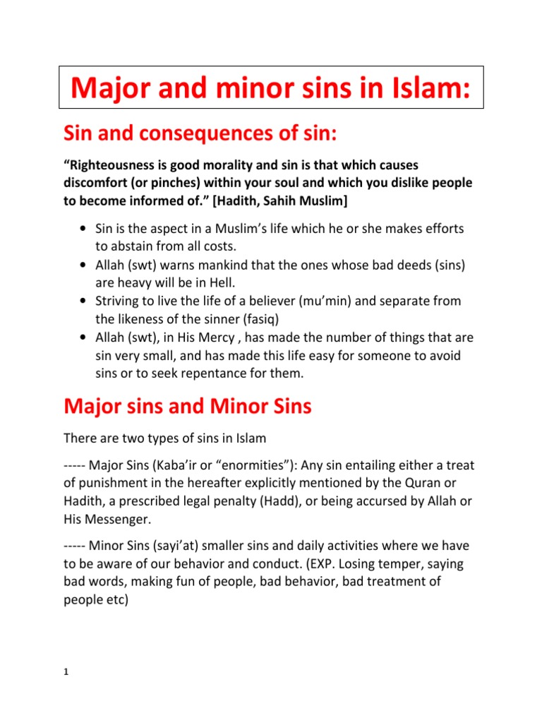 Avoid Major And Minor Sins In Islam Jannat Al Quran