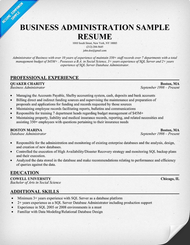 Business Administration Resume Samples And Writing Guide