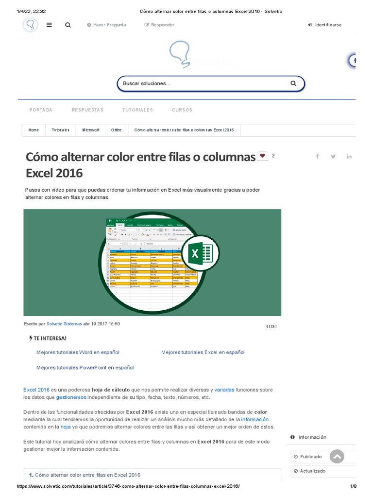 C Mo Alternar Color Entre Filas O Columnas Excel 2016 Solvetic