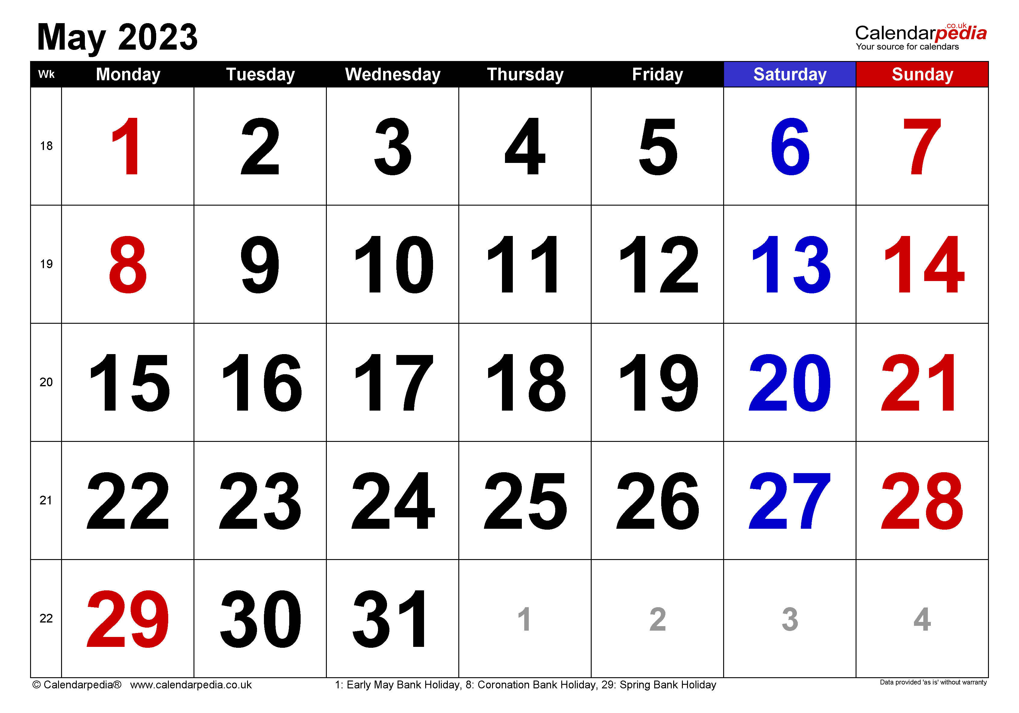 Calendar May 2023 Uk With Excel Word And Pdf Templates