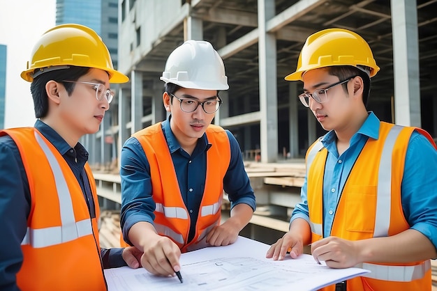 Civil Engineer Teams Meeting Working Together Wear Worker Helmets