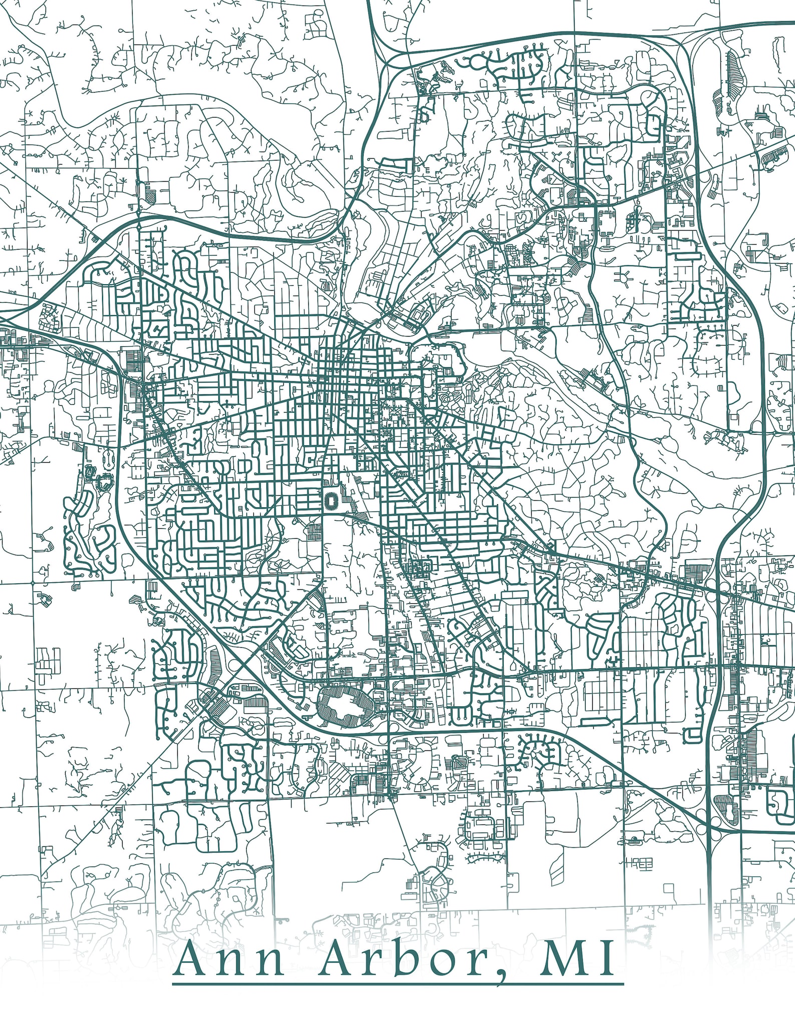 Colored Map Of Ann Arbor Mi And All Its Roads Etsy Uk