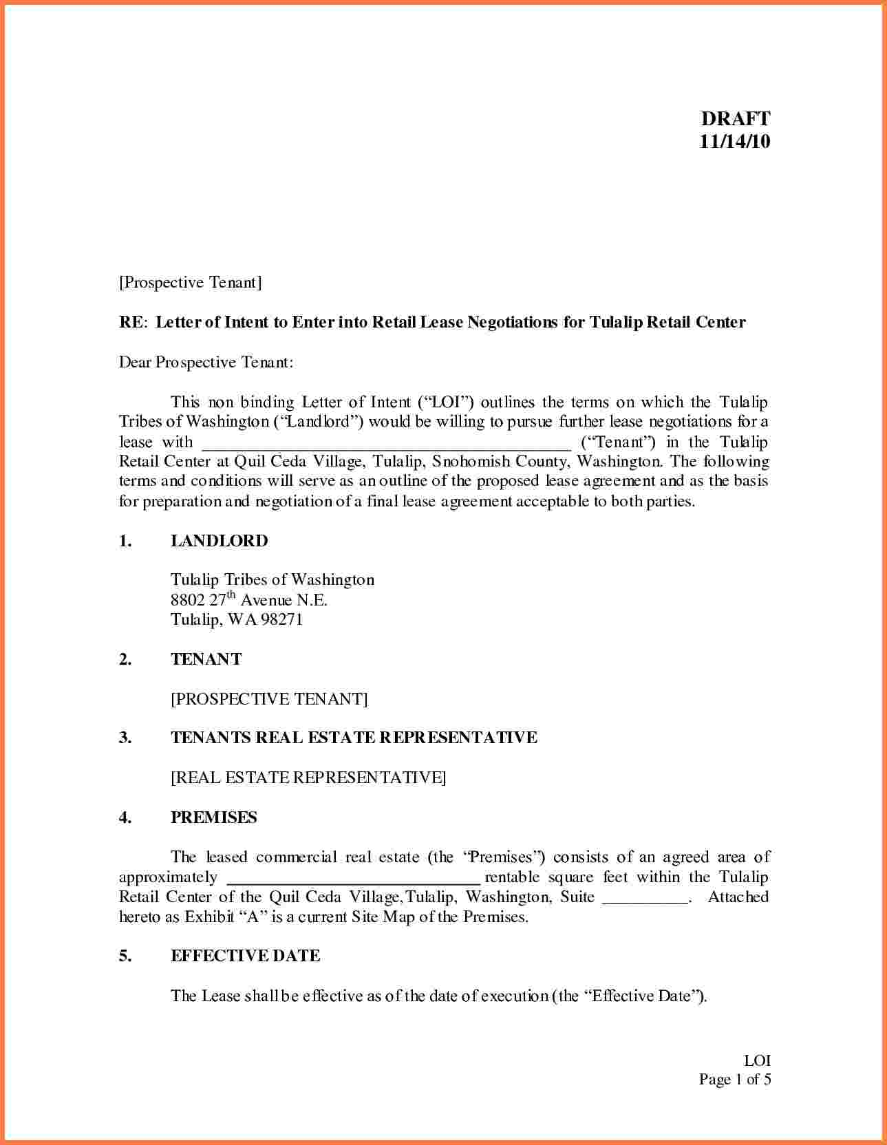 Commercial Real Estate Lease Letter Of Intent Template Examples