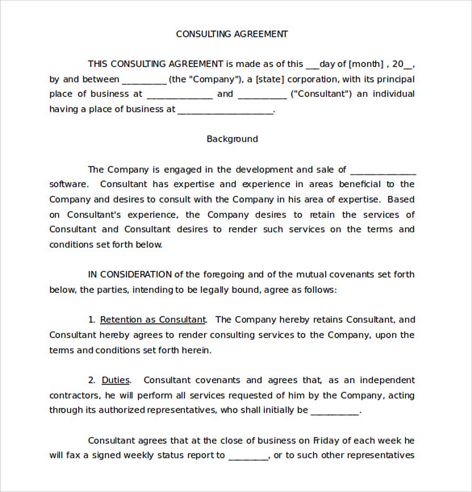 Consulting Agreement Template Free To Use