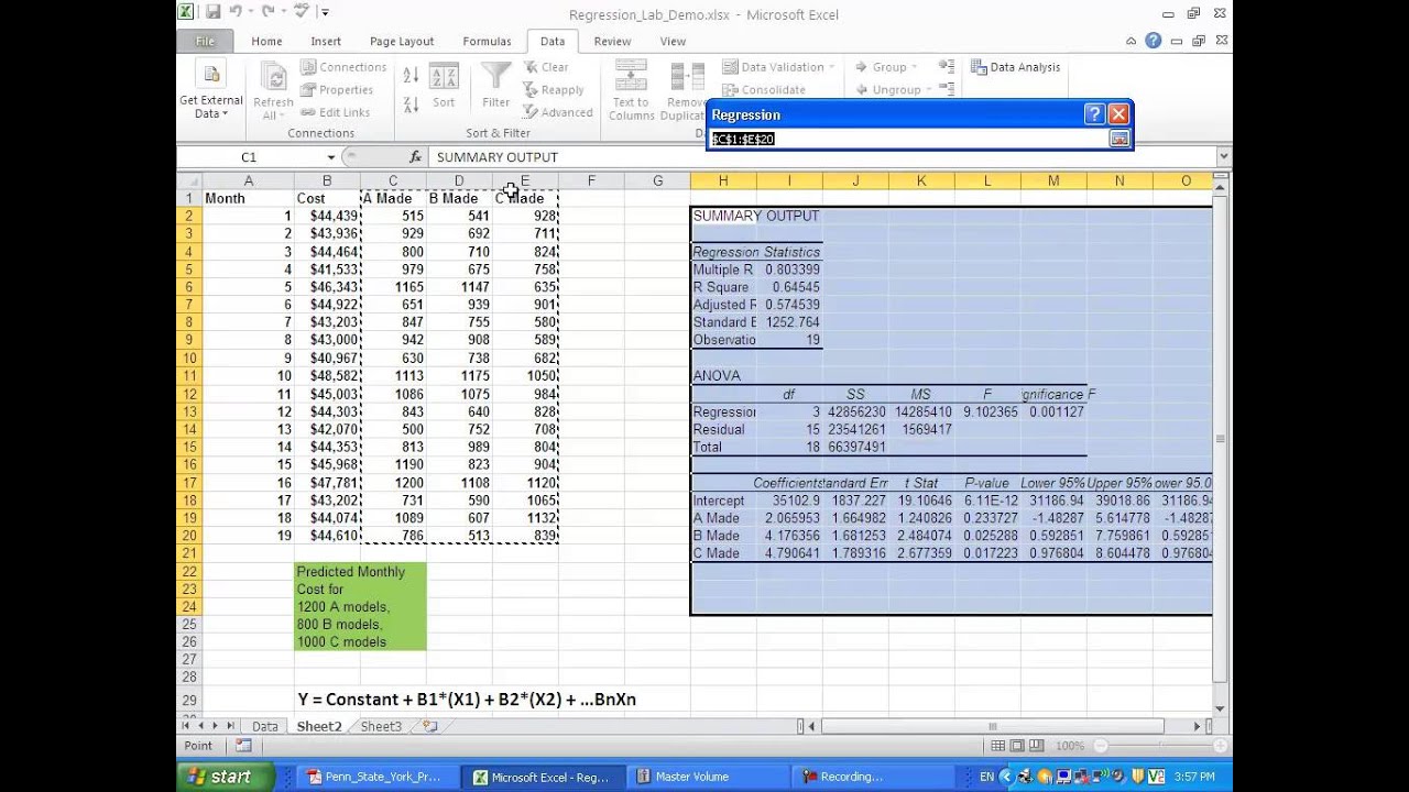 Creating A Multiple Linear Regression Predictive Model In Excel Youtube