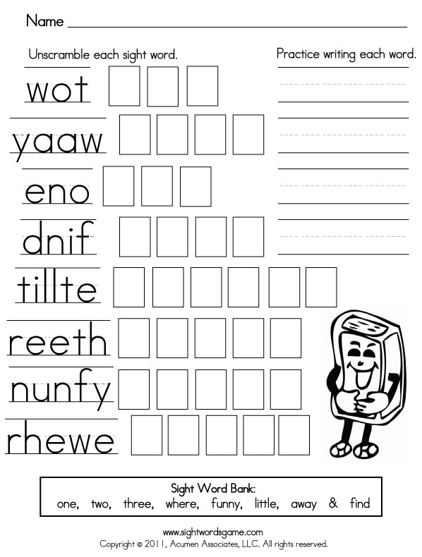 Dolch Sight Word Worksheets