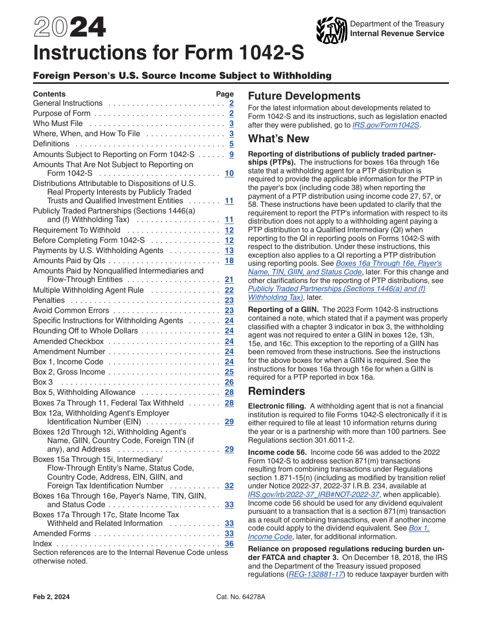 Download Instructions For Irs Form 1042 S Foreign Person S U S Source