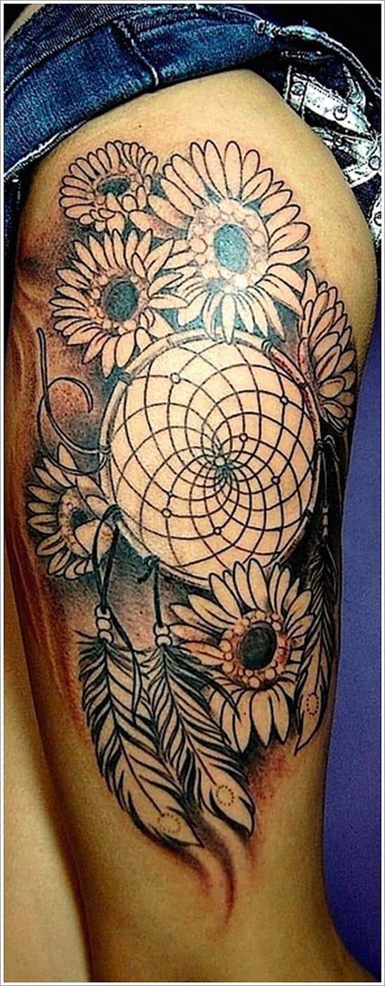 Dreamcatcher Tattoos On Side Of Thigh