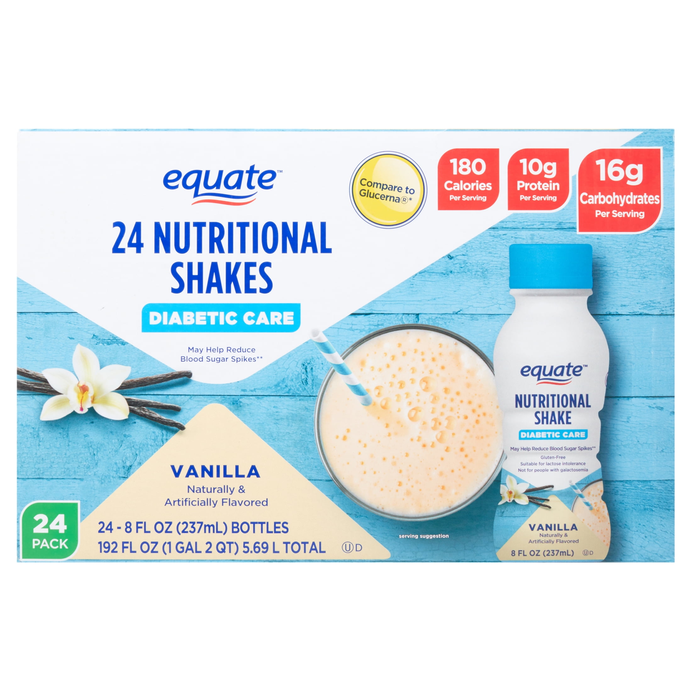 Equate Diabetic Care Nutritional Shakes Vanilla 8 Fl Oz 24 Count