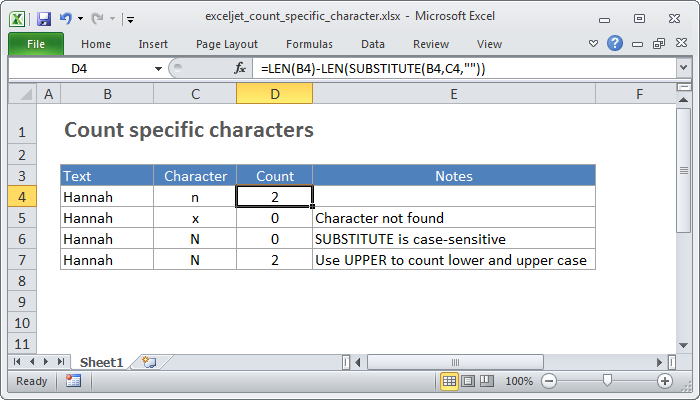 Excel Formula Count Specific Characters In A Cell Exceljet