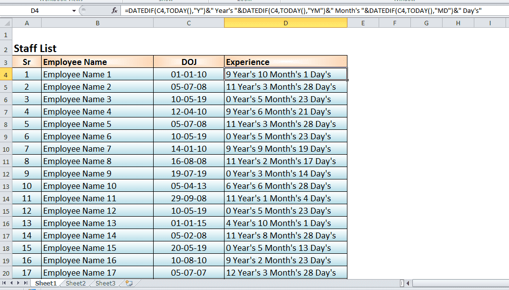 Excel To Calculate Age Datedif Formula Calculate Experience In Excel