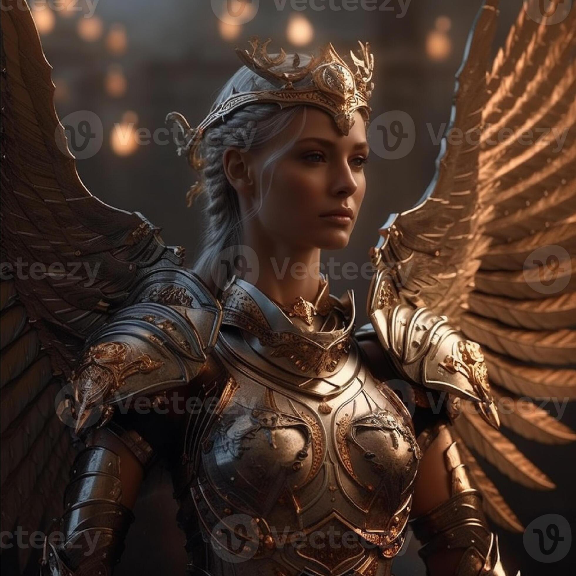 Fantasy Female Warrior In A Golden Armor With A Crown Character Design 23458105 Stock Photo At