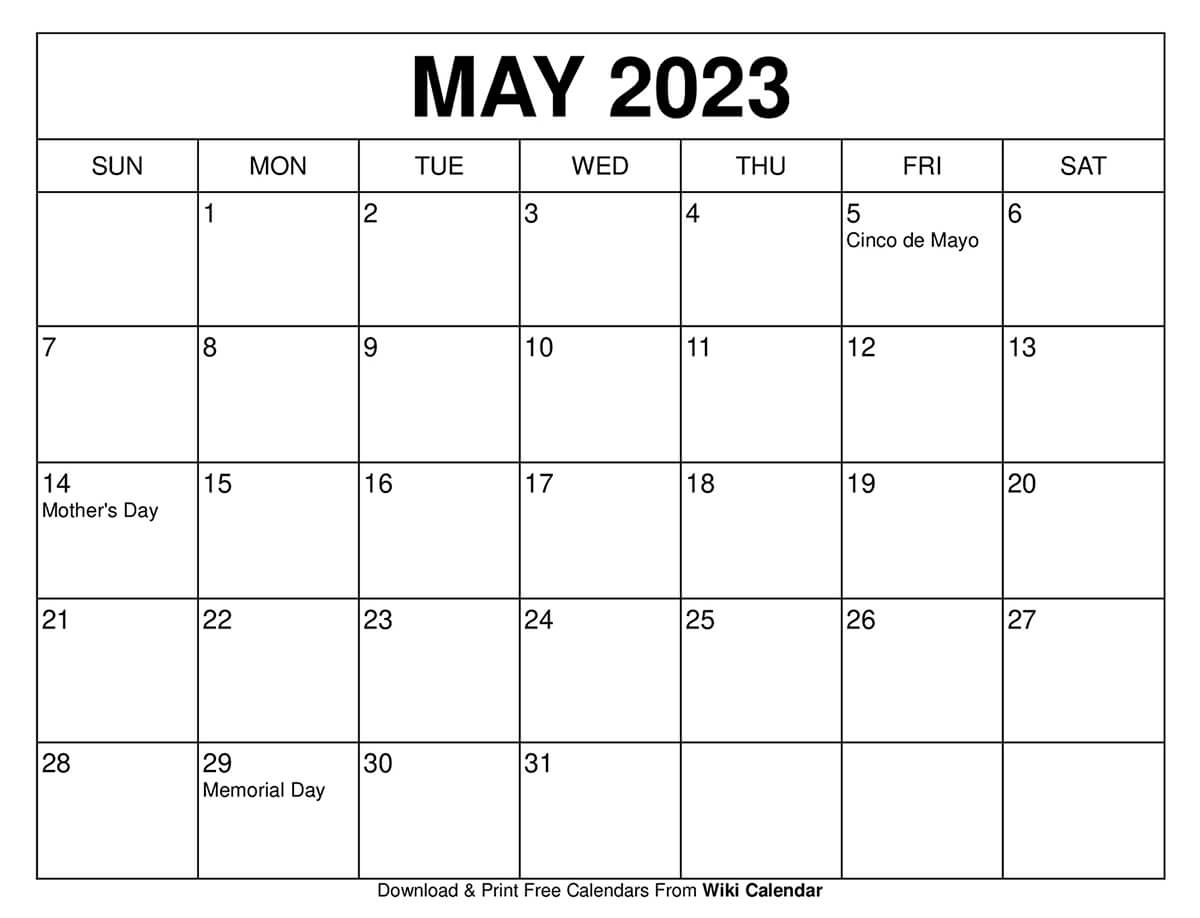 Free Calendar May 2023 Get Latest Map Update