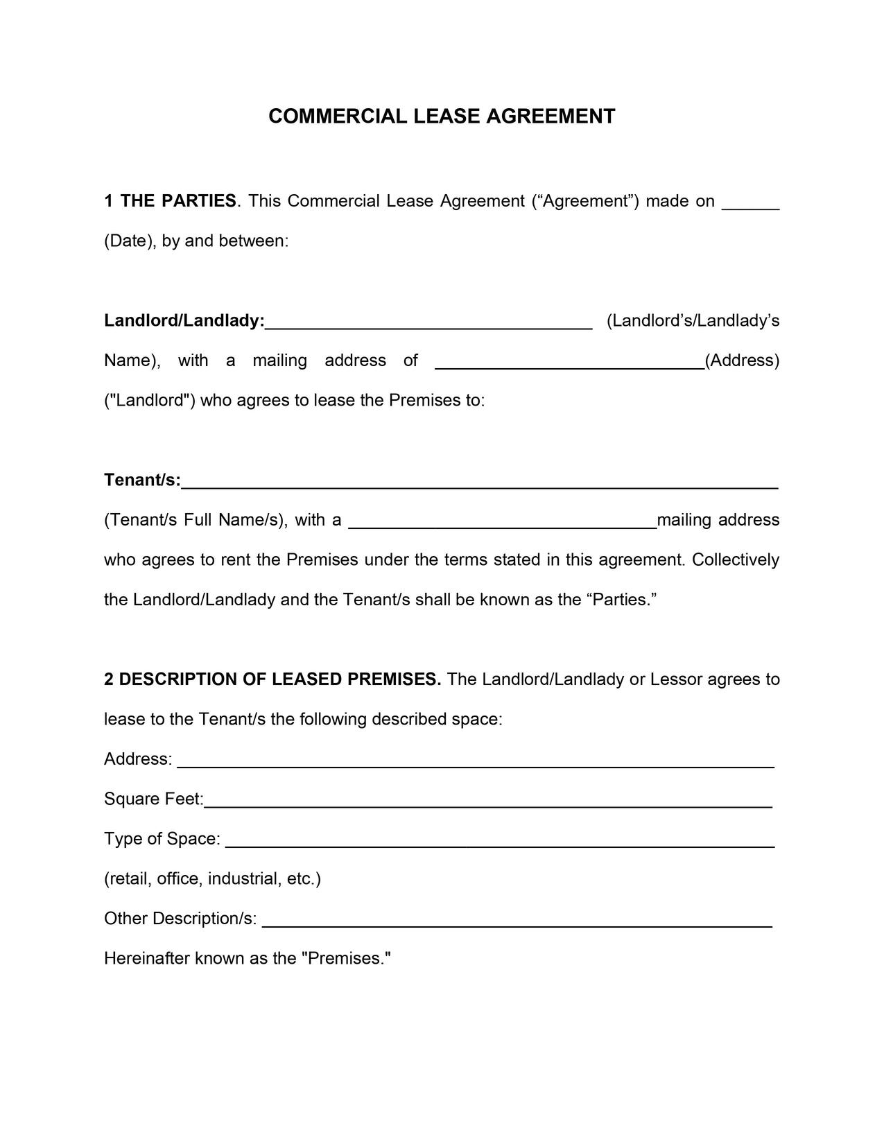 Free Massachusetts Commercial Lease Agreement Template Pdf Word