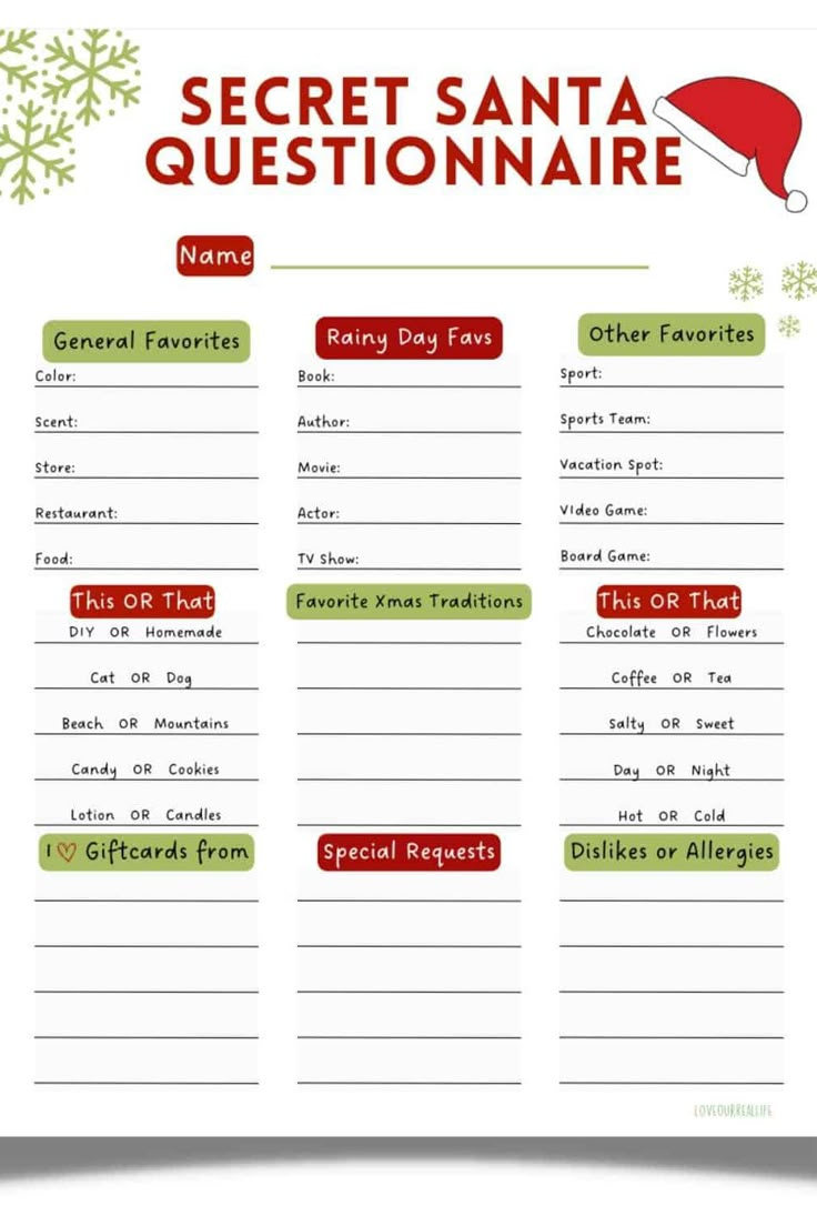 Free Printable Secret Santa Form