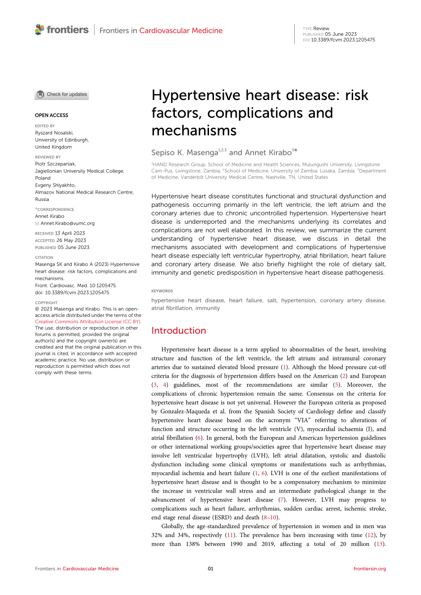 Frontiers Hypertensive Heart Disease Risk Factors Complications And