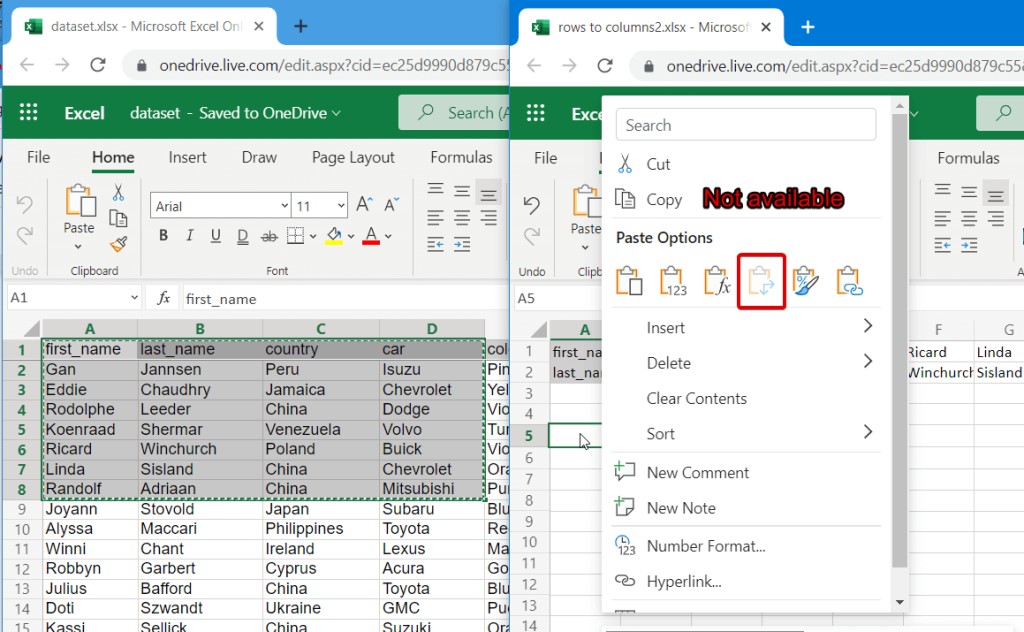 How To Convert Columns Into Rows And Vice Versa Excel Flip Rows And