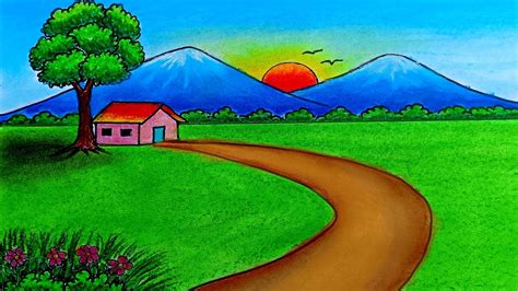 How To Draw A Beautiful Landscape Easy For Beginners Scenery Drawing