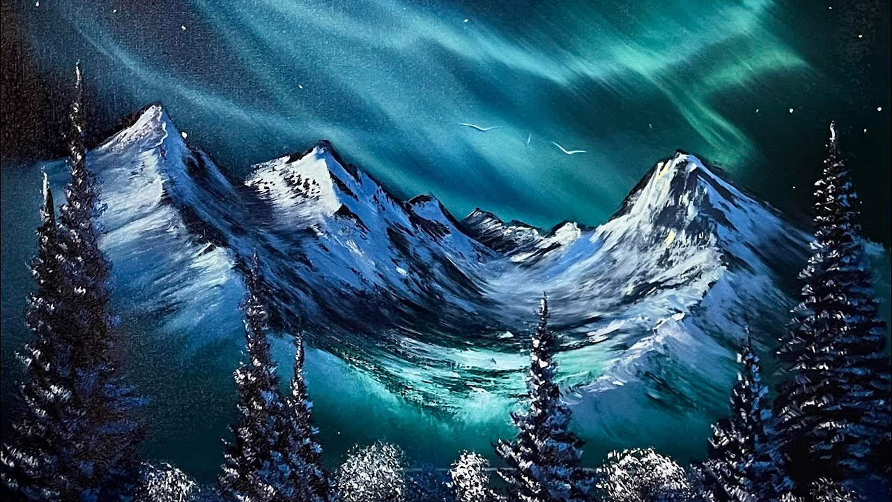 How To Paint Northern Lights And Mountain Landscape Youtube Landscape