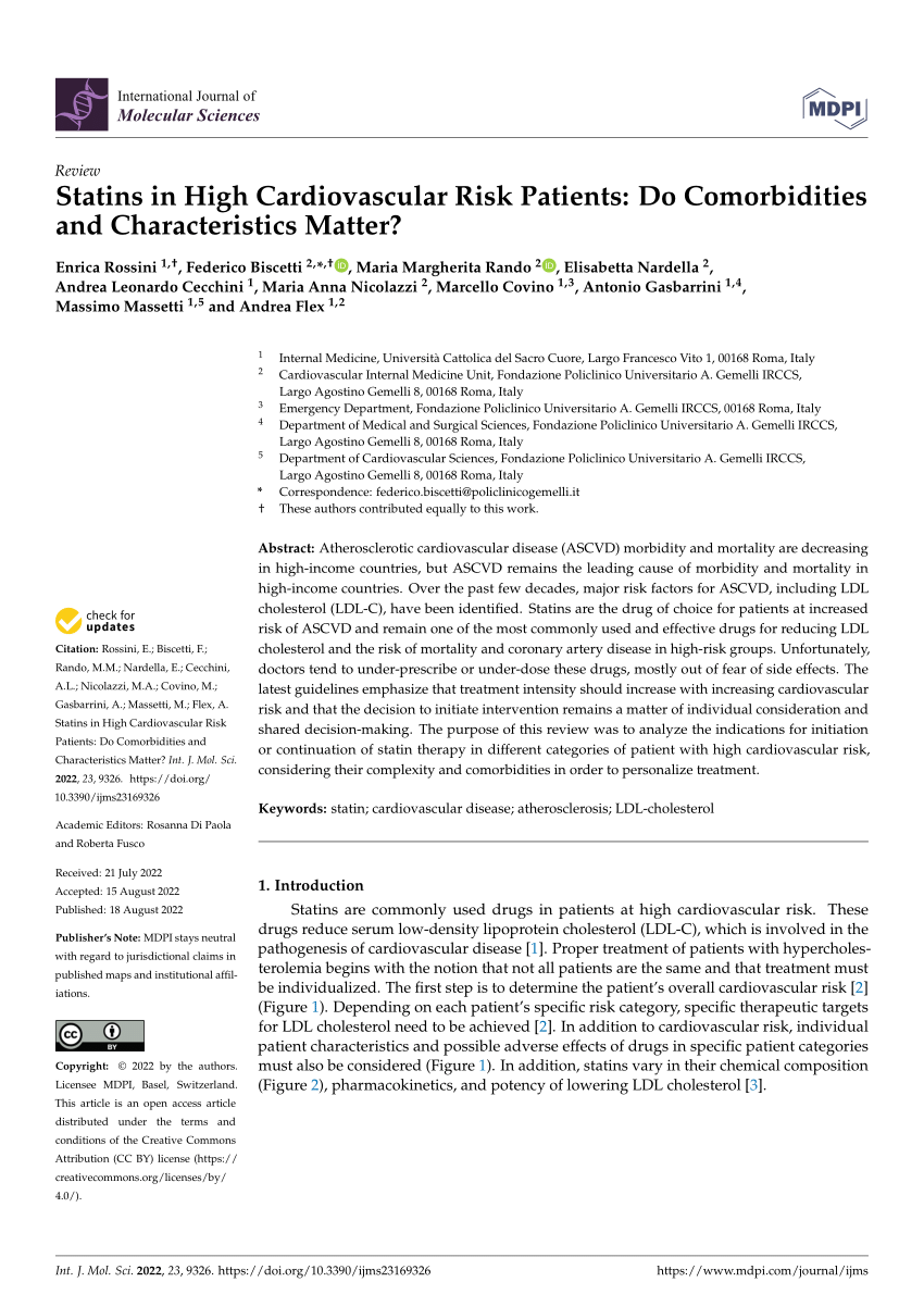 Ijms Free Full Text Statins In High Cardiovascular Risk Patients Do Comorbidities And