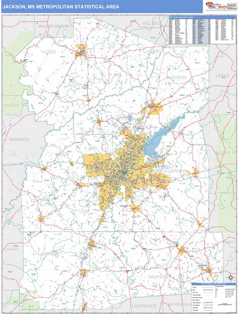 Jackson Ms Metro Area Wall Map Basic Style By Marketmaps Mapsales Com