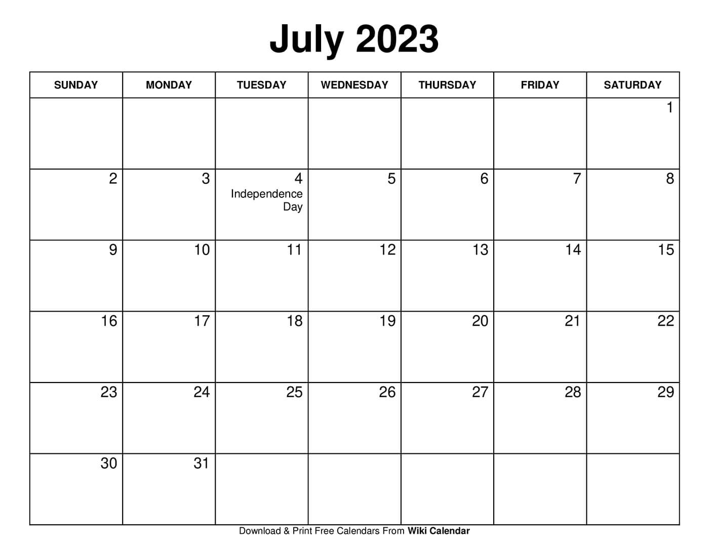 July 2023 Calendar Free Printable