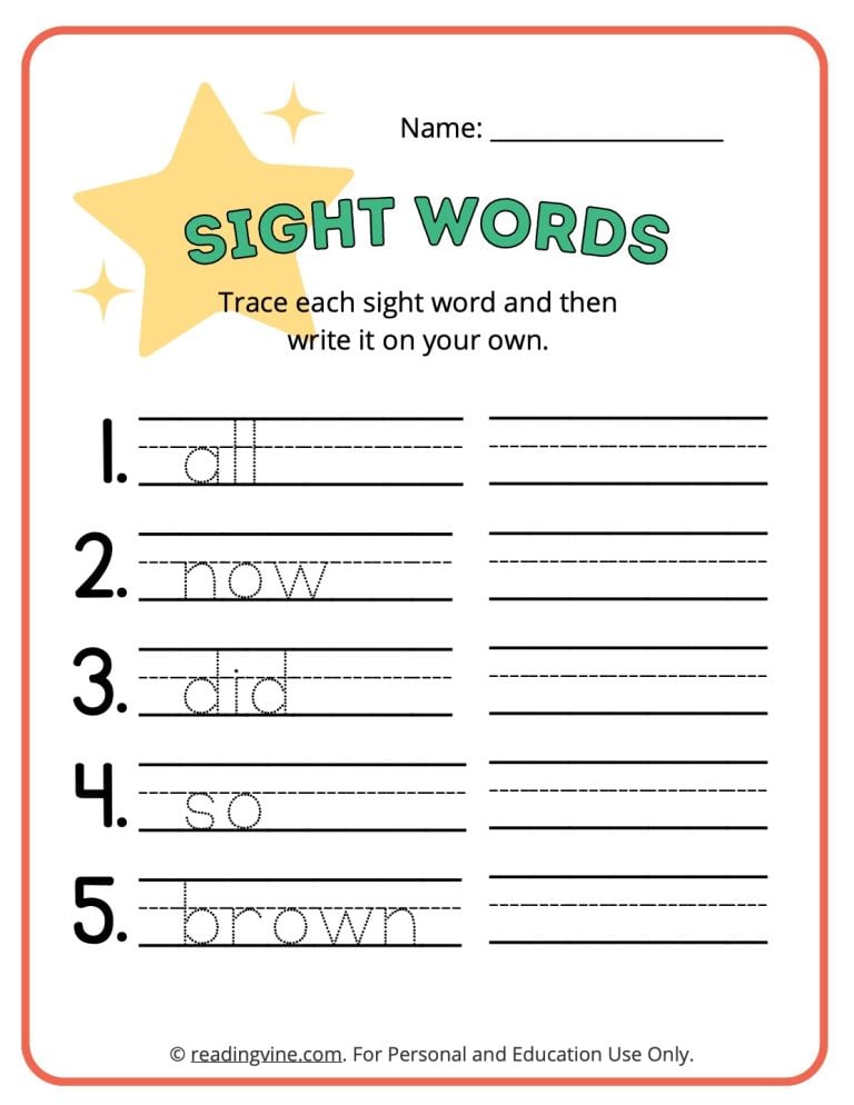 Kindergarten Tracing Sight Words Worksheet Image Readingvine