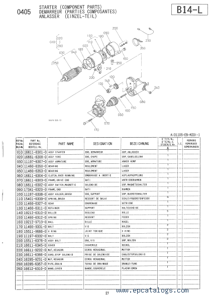 Kubota Diesel Engine D1105 Eb Koqi 1 Illustrated Parts List