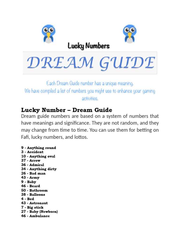 Lucky Numbers Dream Guide Dream Guide Dream Book Guide Book