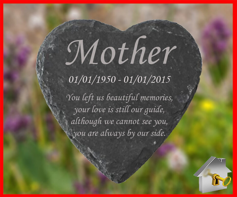 Memorial Plaque Engraved Natural Slate Heart Mother Mum Memorial