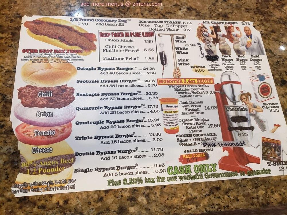 Menu At Heart Attack Grill Restaurant Las Vegas 450 Fremont St 130