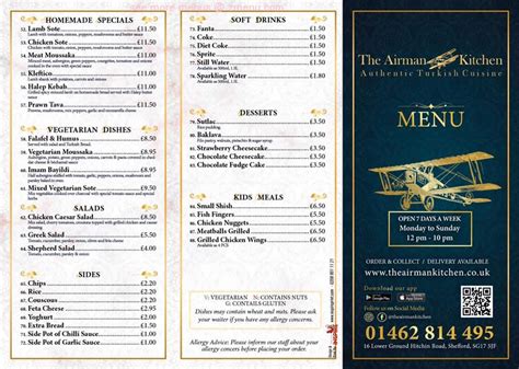 Menu At The Airman Hotel Pub Bar Meppershall