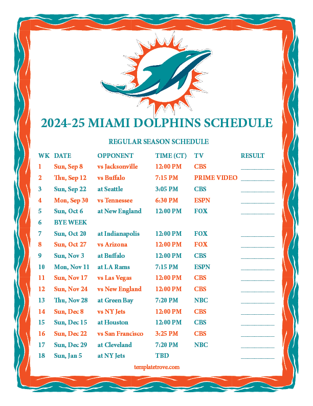 Miami Dolphins 2025 2025 Schedule Printable Jennifer A Cheng