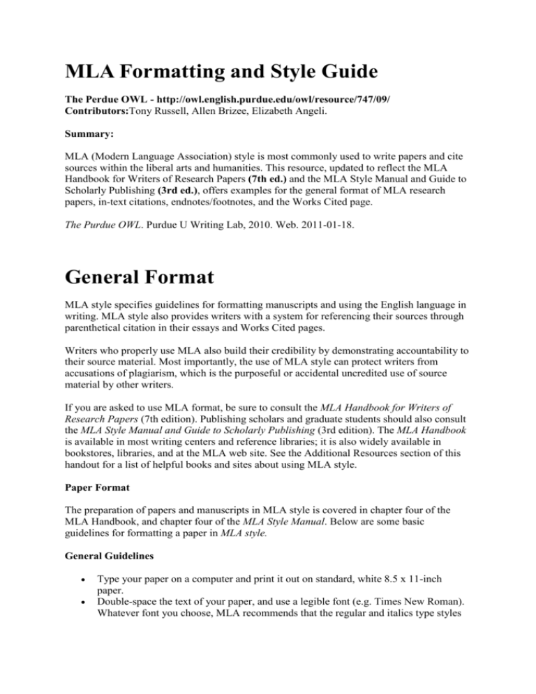 Mla Formatting And Style Guide General Format