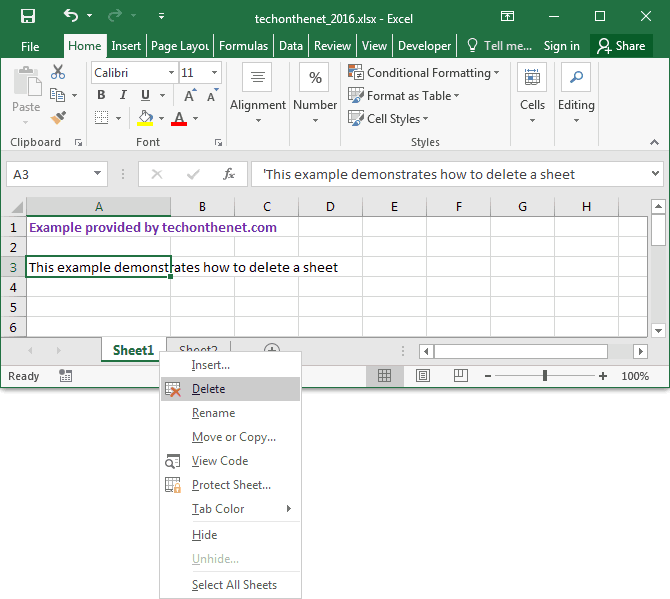 Ms Excel 2016 Delete A Row