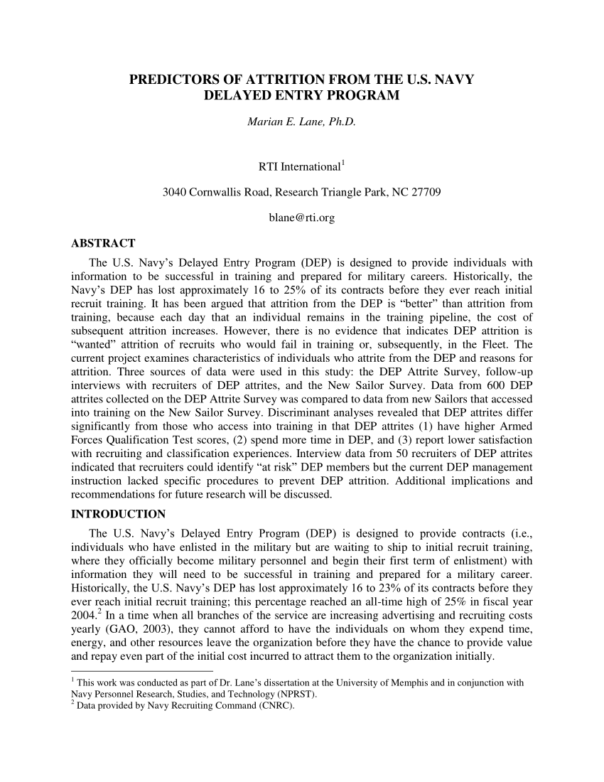 Navy Delayed Entry Program Attrition Analysis Murray Margaret Mary