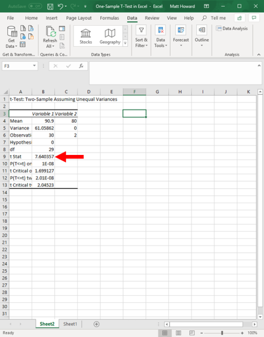 One Sample T Test In Excel Dr Matt C Howard