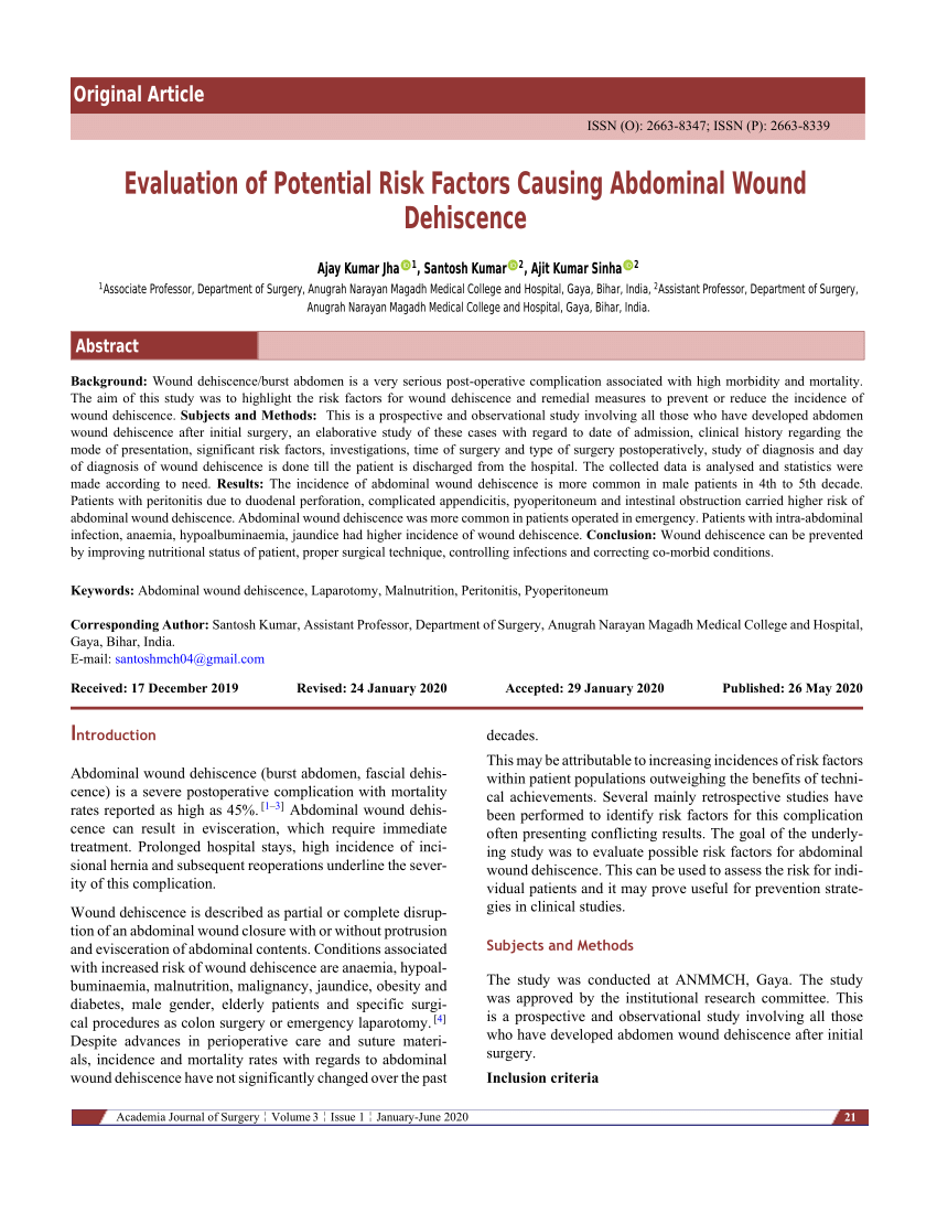 Pdf Evaluation Of Potential Risk Factors Causing Abdominal Wound