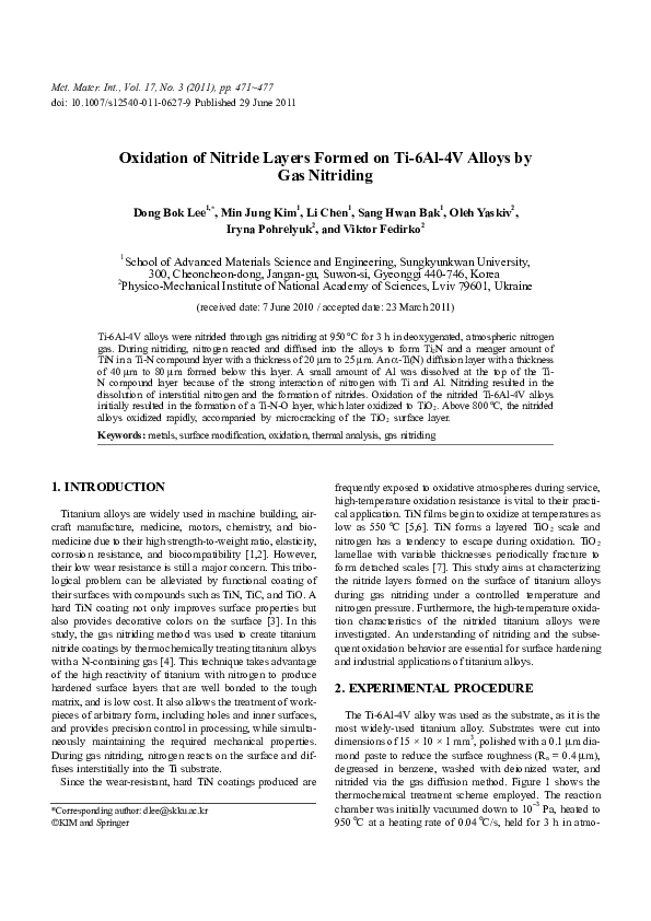 Pdf Oxidation Of Nitride Layers Formed On Ti 6Al 4V Alloys By Gas